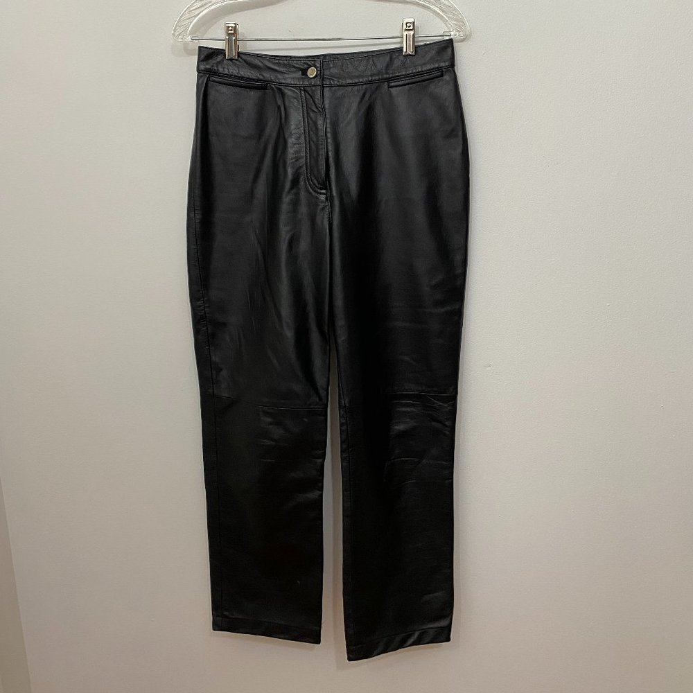 Lauren Ralph Lauren black high rise 100% leather pants size 4